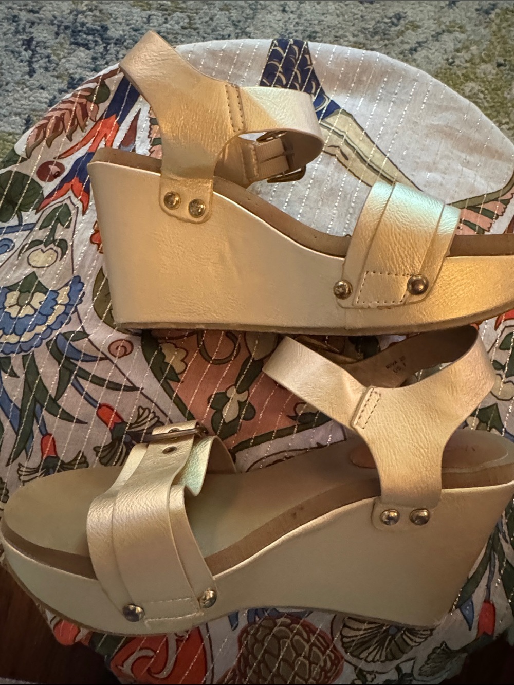 Jacobies Gold Buckle Ankle-Strap Sandals